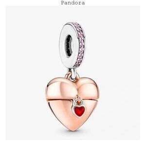 Pandora Rose Gold Heart Charm with Red Accent